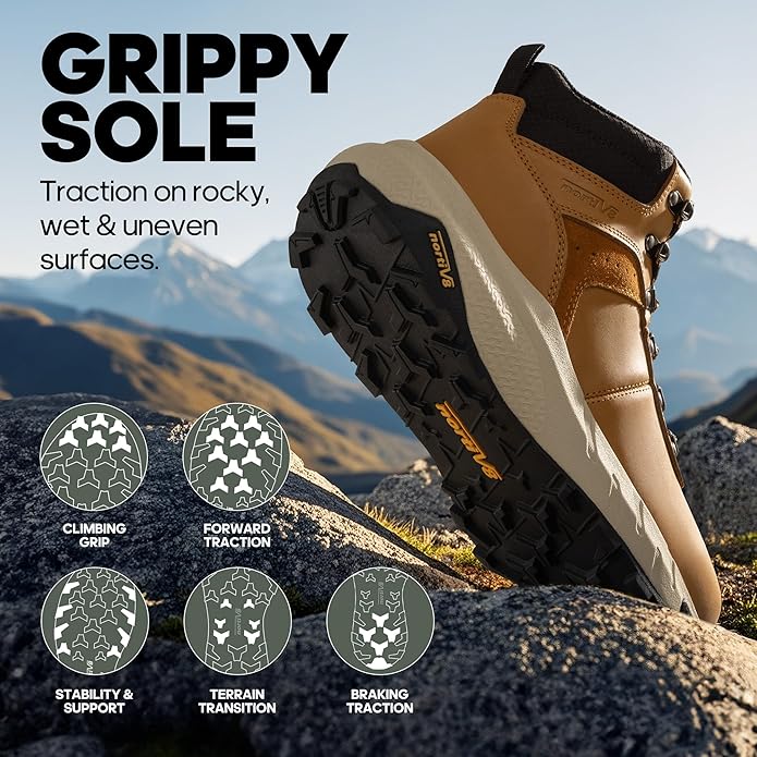 NORTIV 8 Men's Waterproof Hiking Boots Lightweight Outdoor Mid Trekking Leather Shoes DriftShield