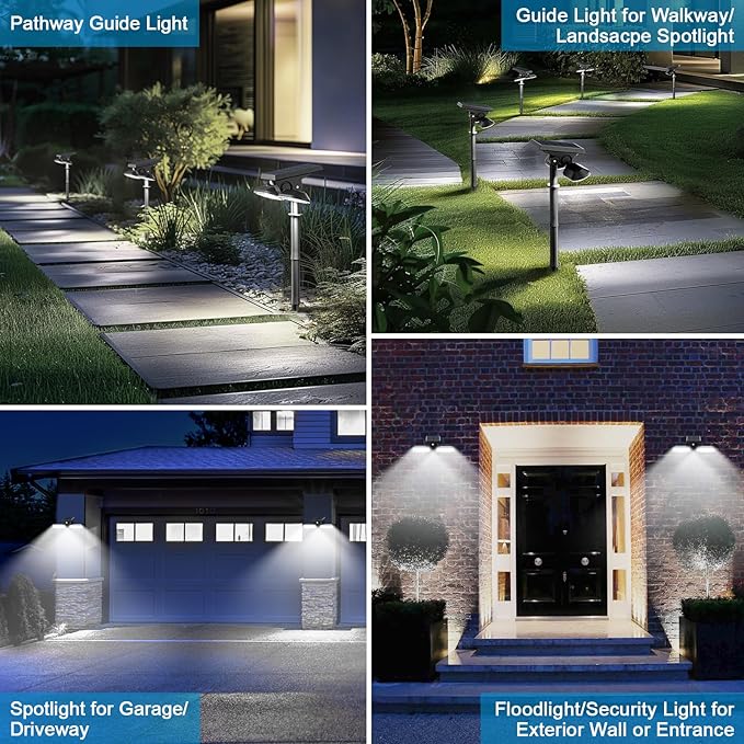 Sunvivo Motion Solar Lights Outdoor,Ground Path Lights or Wall Floodlight,Stay On or Motion Sensor Mode,Dusk to Dawn Security Light,Cordless,360° rotatable Spotlights for Path Yard Driveway,4-Pack
