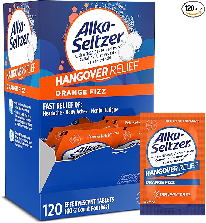 Alka-Seltzer Hangover Relief Tablets, Fast Relief Starts in About 15 Minutes for Headaches, Body Aches & Mental Fatigue, Bachelorette Party & Bachelor Party, Dispenser Pack, 120 Count
