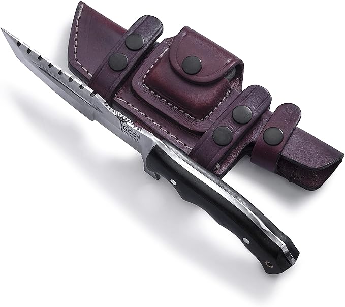 GCS Handmade D2 steel Hunting Knife G10 Handle Fixed Blade Knife Right Hand Scout Carry Buffalo leather Sheath and Sharpening Stone for Hunting Camping Survival and EDC