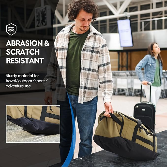 Haimont Large Collapsible Duffle Bag Backpack for Travel, Water-Resistant 60L Weekender Bag with Shoe Pocket, Men & Women, Sports, Traveling, Camping, Outdoor, Brown