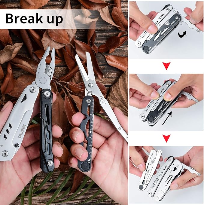 Multitool Pocket Knife for Men, Tactical Multi Tool Saw, Screwdriver kit, Flint with Nylon Pouch, Detachable Large Scissors for Camping, Hunting