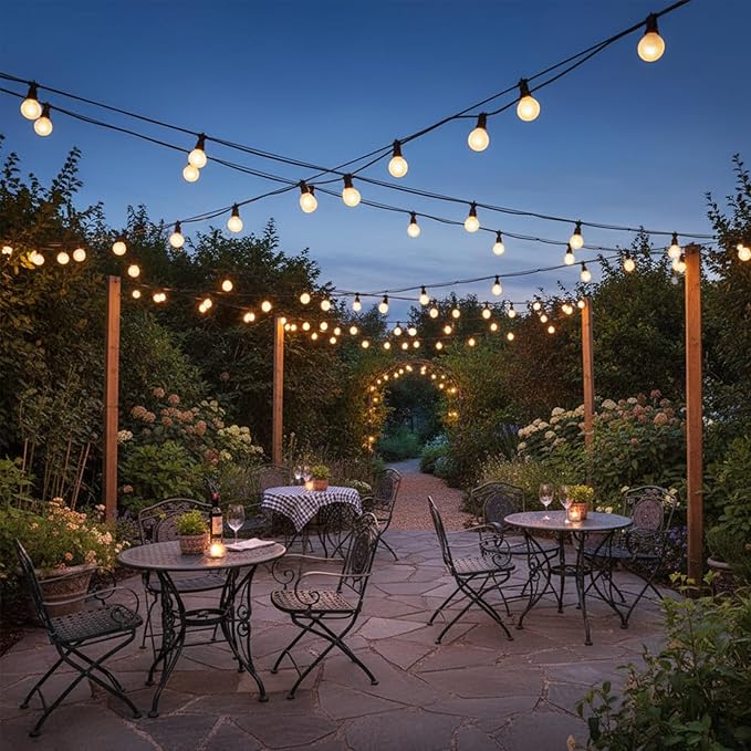 G40 Outdoor Frosted String Lights, 25Ft Globe Frosted White String Lights with 27 Small Round Bulbs, Waterproof Connectable Hanging Lights for Outside Backyard Porch Umbrella Bistro Decor, Black Wire