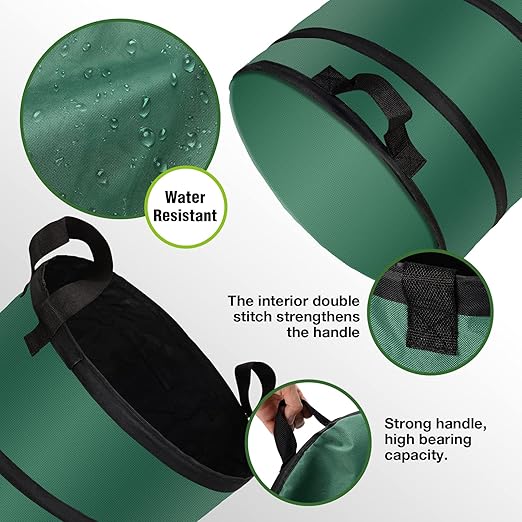 Pop Up Trash Can and Recycling Bins, 14x16 in, Collapsible Camping, Outdoor, 600D Waterproof Oxford Cloth Reusable Yard Waste Bags (2Pcs-10 Gallons)