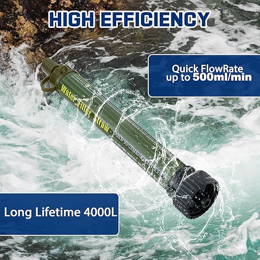 Water Filter Straw Outdoor Portable Water Purifier Survival Gear and Equipment for Hiking Camping Travel 3 Pack Army Green