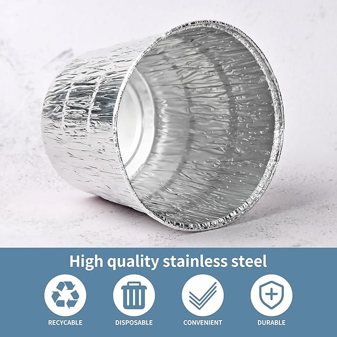 30-Pack Heavy-Duty Aluminum Grease Liners 5.1" Top Dia x 3.9" H | Disposable Drip Bucket Liners for Pellet Grills | Heat-Resistant Grill Accessories with Secure Fit Design