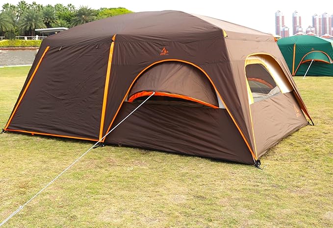 KTT Extra Large Tent 6-10-12-14 Person(A),Family Cabin Tents,2 Rooms,3 Doors and 3 Windows with Mesh,Straight Wall,Waterproof,Double Layer,Big Tent for Outdoor,Picnic,Camping,Family Gathering