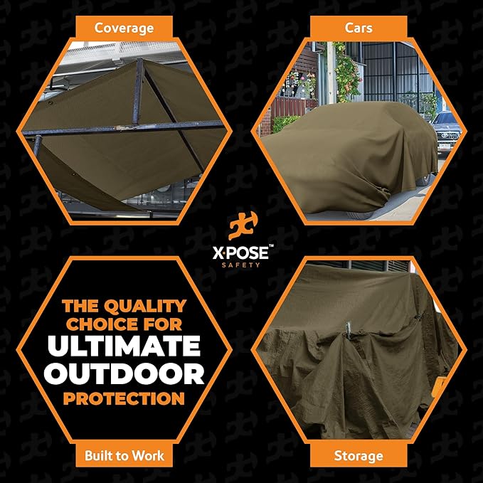 Xpose Safety Canvas Tarp - 10oz Olive Drab Canvas Tarps Heavy Duty Water Resistant with Brass Grommets- Multipurpose Outdoor Tarpaulin for Camping, Canopy, Trailer, Equipment Cover 6' x 6'