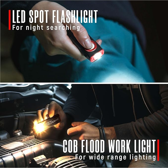 lexall 2 Pack Flashlight, 1600 Lumens Mini Magnetic Flat EDC Flashlight with Clip, 3 Modes Portable Ultra-Light Bright Waterproof Pocket Light for Working, Camping, Repairing, Emergencies