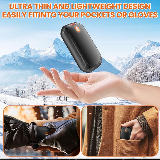 2 Pack Hand Warmers Rechargeable, 2025 New Portable Magnetic Electric with 12hrs Warmth, Double-Sided Heating Pocket Size for Outdoors, Camping - Winter Gifts for Women Men