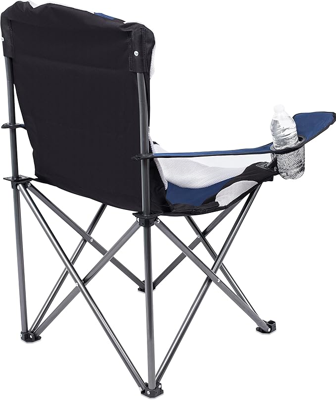 Internet's Best Padded Camping Folding Chair - Comfortable Outdoor Sports Chairs w/Cup Holder, Portable Carry Bag - for Beach, Park, Soccer, Baseball, Softball, Picnic, Adults - Navy Blue 1 - Pack