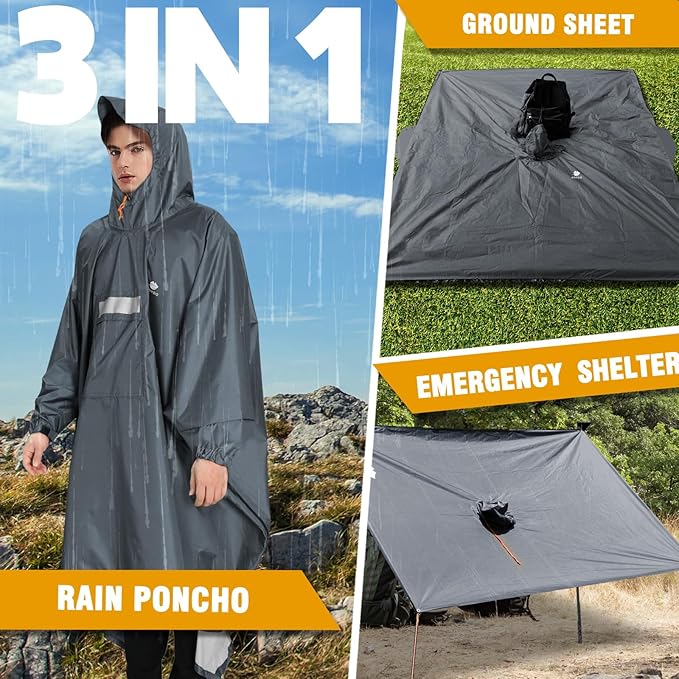 ANYOO Hooded Rain Poncho for Adults Waterproof Lightweight Rain Coat for Men Women Reusable Rain Jacket for Emergency Outdoor
