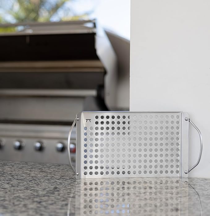 Outset 76631 Stainless Steel Grill Topper Grid, 11"x7" BBQ Pan With Handles
