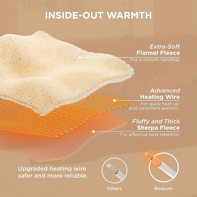 Bedsure Electric Blanket Queen Size - Dual Control Heated Blanket Queen, Fast Heating with 10 Time Settings & 10 Heat Settings, Warm Gift for Grandma (84x90 inches, Burgundy)