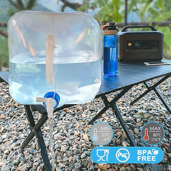 Collapsible Water Container Jug with Spigot, 2 Packs 5.3 Gallon BPA Free Camping Water Storage Carrier for Outdoor Hiking Backpacking & Emergency Survival Kit, Foldable Portable Canteen