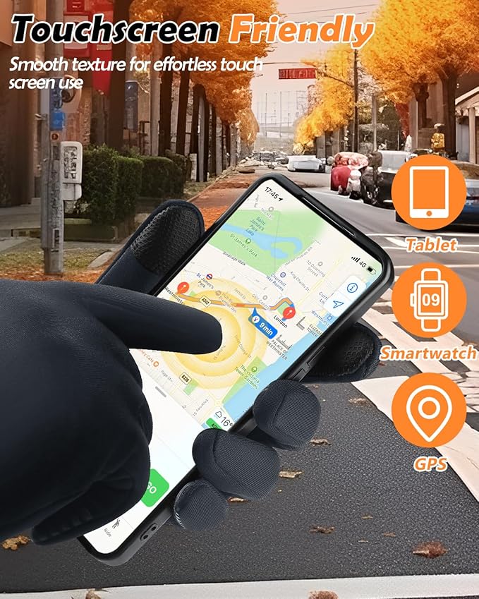 Winter Waterproof Gloves for Women: Water Proof Touch Screen Gloves for Men Running Hiking, Cold Weather Touchscreen Gloves for Phone Texting, Warm Snow Water Resistant Thermal Gloves Black