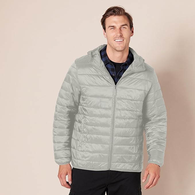 Amazon Essentials Men's Lightweight Water-Resistant Packable Hooded Puffer Jacket