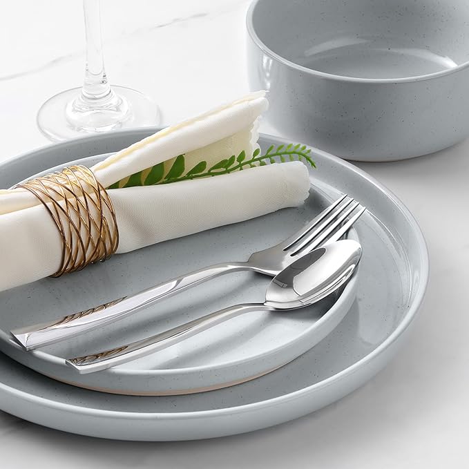 LIANYU Porcelain Dinnerware Set for 6, 18PCS Elegant Plates and Bowls Set with Stackable Design, Highly Chip and Scratch Resistant, Dishwasher Safe, Glacier Gray