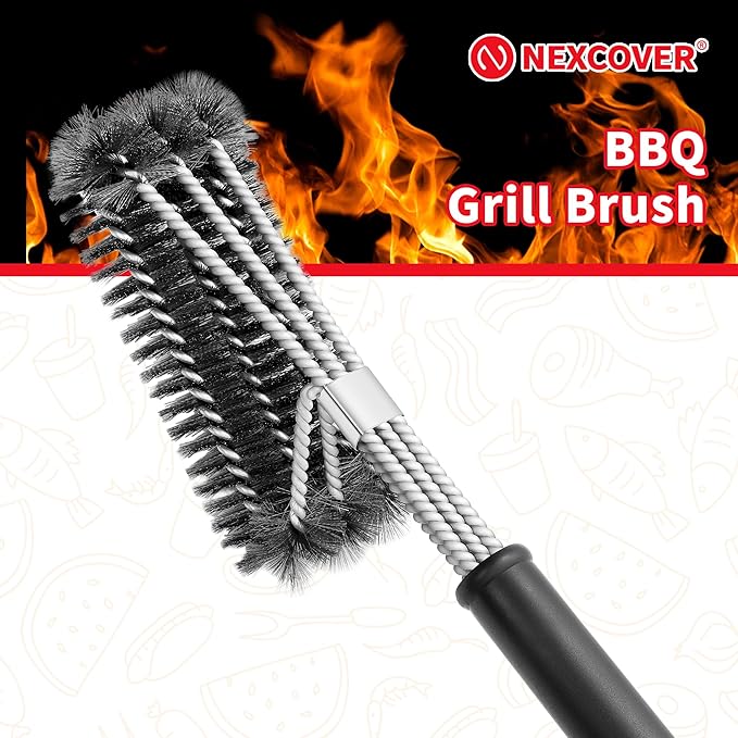 NEXCOVER Grill Brush - 18'' Safe Wire BBQ Brush for Outdoor Grill, 3 in 1 Efficient Stainless Steel Grilling Cleaner, BBQ Accessories for All Grates