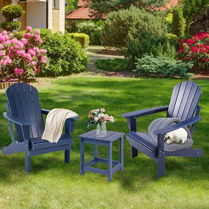 LZRS Adirondack Square Outdoor Side Table for Patio, Pool Composite Patio Table,HDPE End Tables for Backyard,Pool, Indoor Companion, Easy Maintenance & Weather Resistant(Dark Blue)