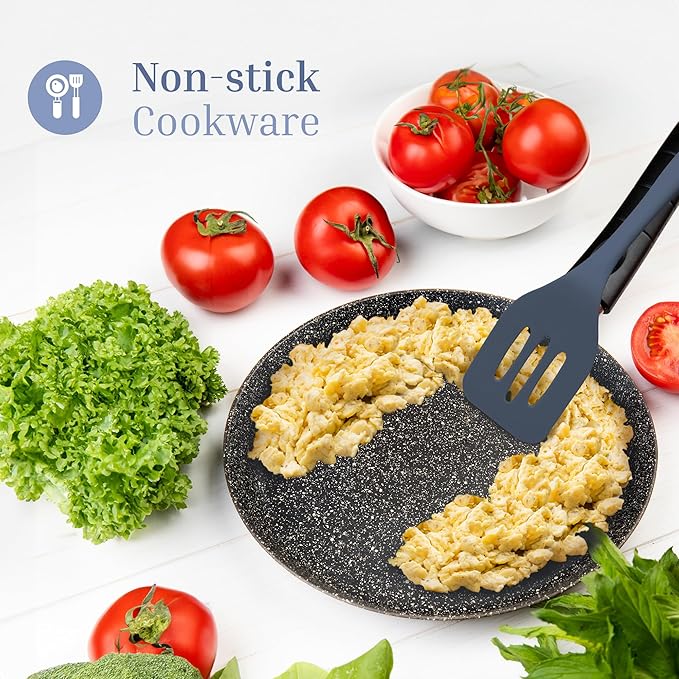 Silicone Slotted Turner Set – 2-Piece Set of Turner Spatulas for Eggs and Pancakes – Kitchen Tools and Accessories with Comfortable Handles, Heat-Resistant Utensils for Cooking & Baking – Blue