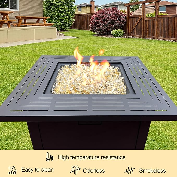 10 Pounds Fire Glass 1/2 Inch High Reflective Tempered Firepit Glass Rocks for Fireplace, Fire Pit Table, Fire Bowl and Landscaping (Gold)