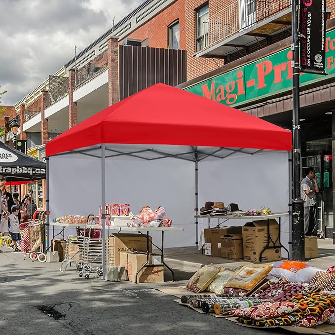 COOSHADE Pop Up Canopy Tent 10x10 with 2 Sidewalls, Outdoor Shade Instant Canopy Tents(Red)