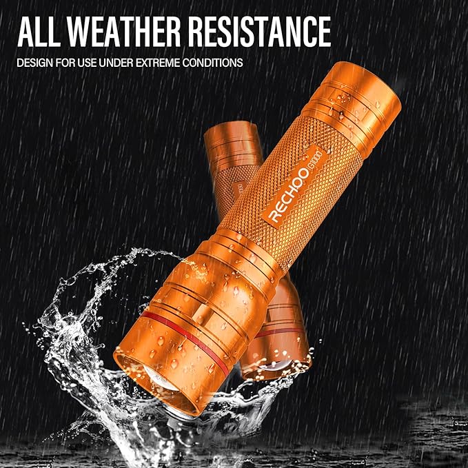 Rechargeable Flashlights High Lumens, G1000 Super Bright Flash Light Orange, Small Zoomable LED Flashlight with 3 Lighting Modes, Portable Tactical Flashlight for Camping Essentials (Battery Included)