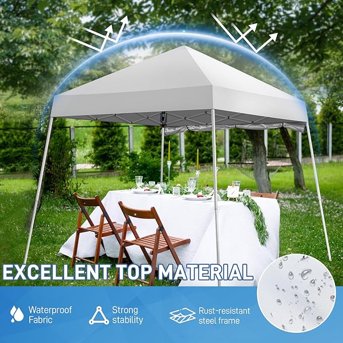 Outvita 6'x6' Pop Up Canopy Tent Commercial Instant Gazebo Tent, Waterproof & UV Protection Canopy Tent with Slant Legs & 1pc sidewall for Party Wedding Birthday BBQ Events