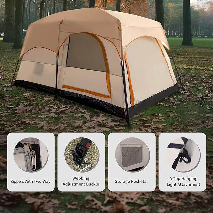 Camping Tent, Easy Setup, 1-2-8-10 Person Waterproof and Portable Tent for Camping Hiking Outdoor