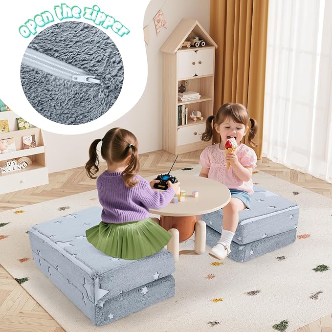 MeMoreCool Foldable Floor Mattress for Kids, Glow Toddler Nap Mat for Sleeping and Daycare, Portable Trifold Futon Mattress Floor Bed, Star