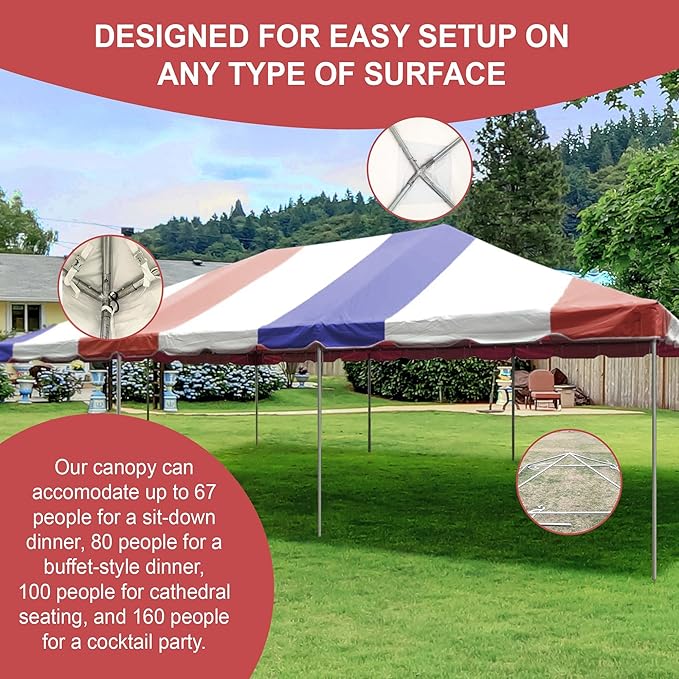 Party Tents Direct 20'x40' Weekender West Coast Tent Frame Party Tent, Red, White and Blue, PVC Top With Storage Bag, Tents for Parties, Weddings, Birthdays, Banquets, Fiestas, Workshop, Outdoor Event