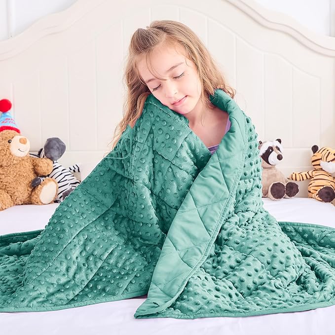 Weighted Blanket Kids (7lbs, 40"x60" Throw Size) - Breathable Minky Heavy Blanket for 60-90lbs with Premium Glass Beads - Soft Thick Blankets for All-Season Sleeping Comforter - Teal