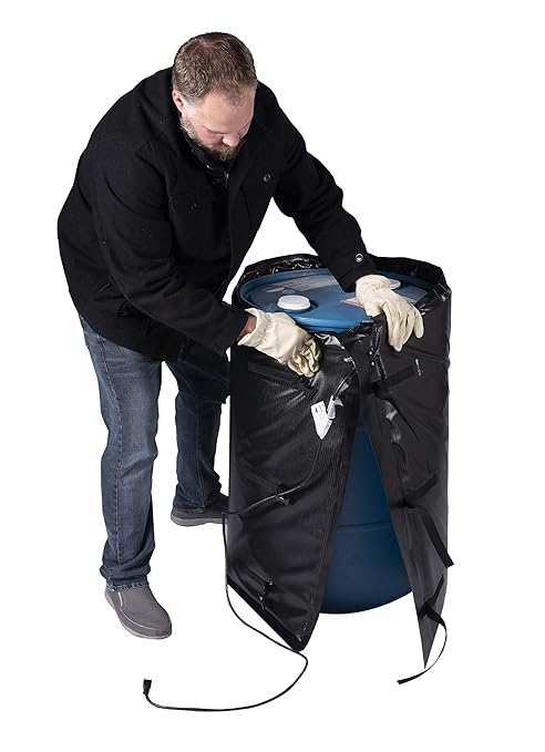 Powerblanket BH55RR-80 Industrial Grade/Weather Resistant D-15 Vinyl Shell 55 gal Insulated Drum Heating Blanket, Fixed Internal Thermostat 80 Degree F, Barrel Heater, Black