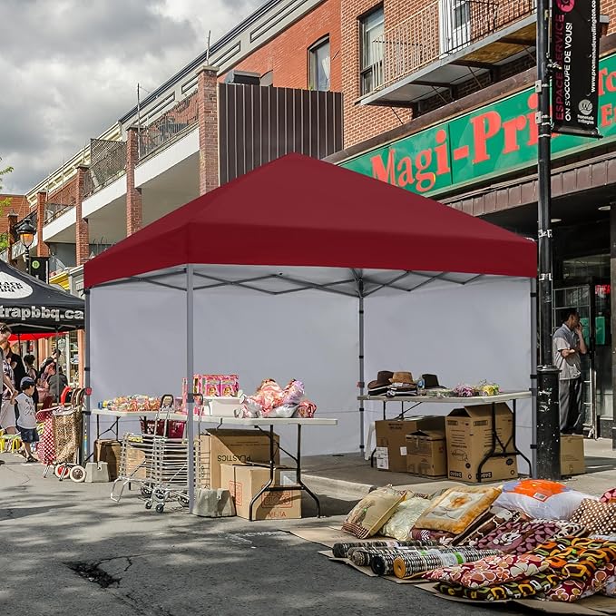 COOSHADE Pop Up Canopy Tent 10x10 with 2 Sidewalls, Outdoor Shade Instant Canopy Tents, Burgundy
