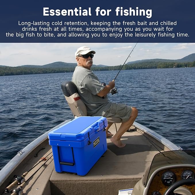 48 Quart Cooler with 72 Hours Ice Retention, Large Insulated Cooler with Built-in Bottle Opener & Drain Plug, Duty Outdoor Cooler for Camping, Beach, Picnic, Fishing, Barbecue