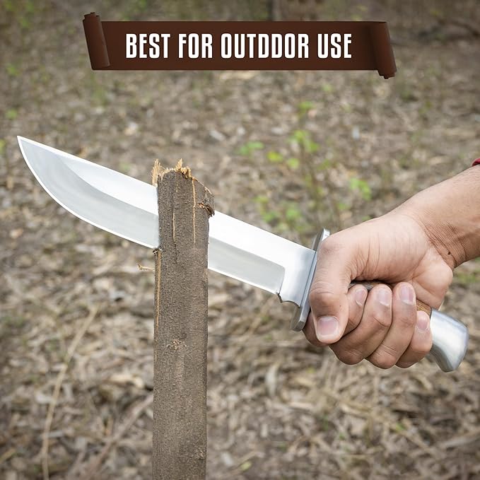 D2 Handmade 13 Inches Bowie Knife Full Tang Fixed Blade Knife with Sheath Hunting Knife with Along Wood Handle Ideal for Camping, Hiking, Survival And Bushcraft