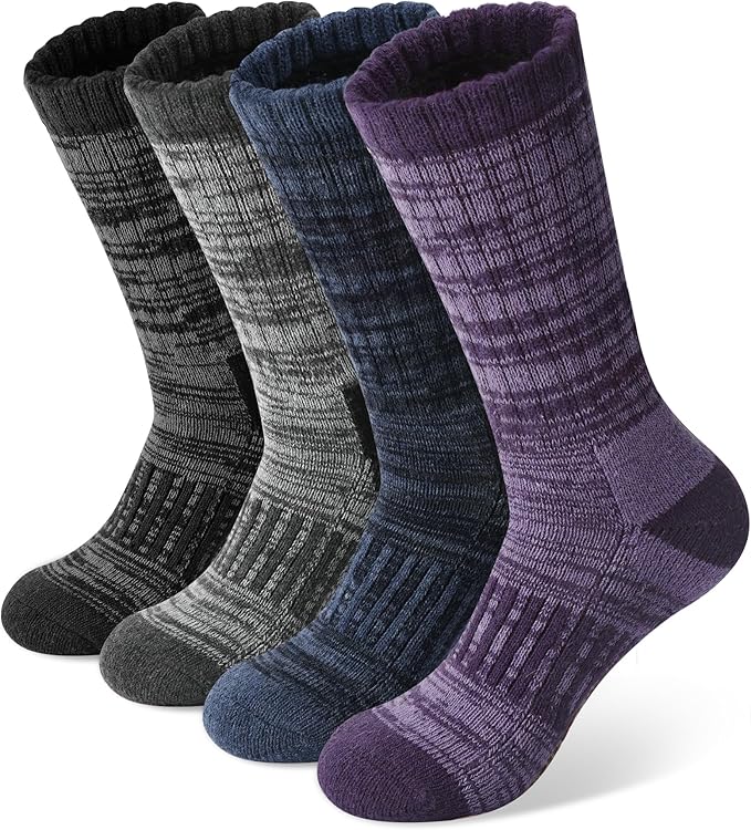 Justay 4 Pairs Merino Wool Socks for Women, Hiking Thermal Warm Winter Cozy Thick Boot Socks for Women Gifts