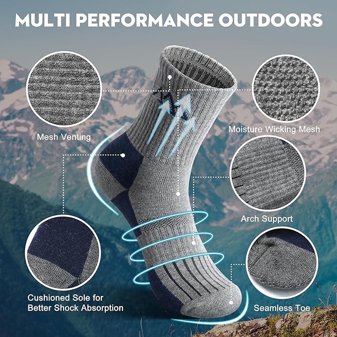 innotree 3 Pack Men's Merino Wool Hiking Socks, Micro Crew Cushioned Hiking Walking Thermal Moisture Wicking Trekking Socks