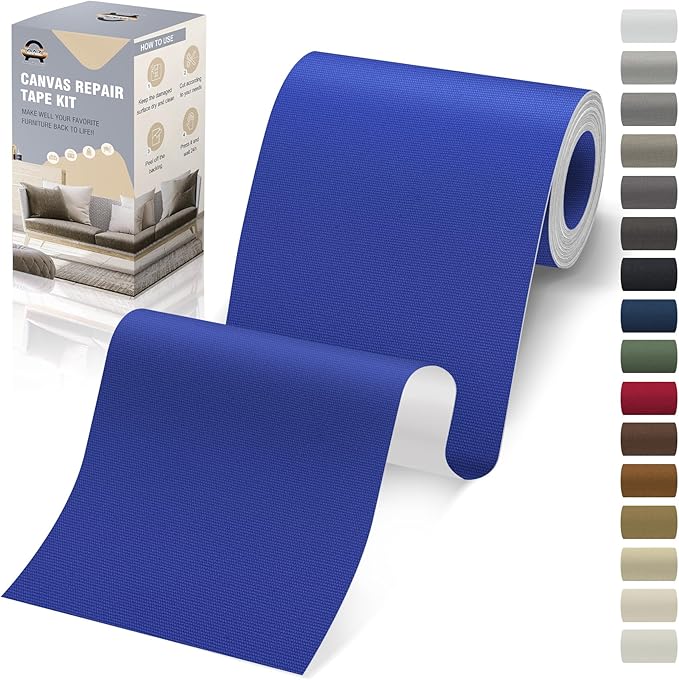 OAZ 4 x 79 inch Canvas Repair Patches Canvas Fabric Patch Self-Adhesive Canvas Repair Tape Waterproof Outdoor Gear Repair Patch Kit for Boat Cover Awning Sofa Chair Couch Tent Bag (Royal Blue)