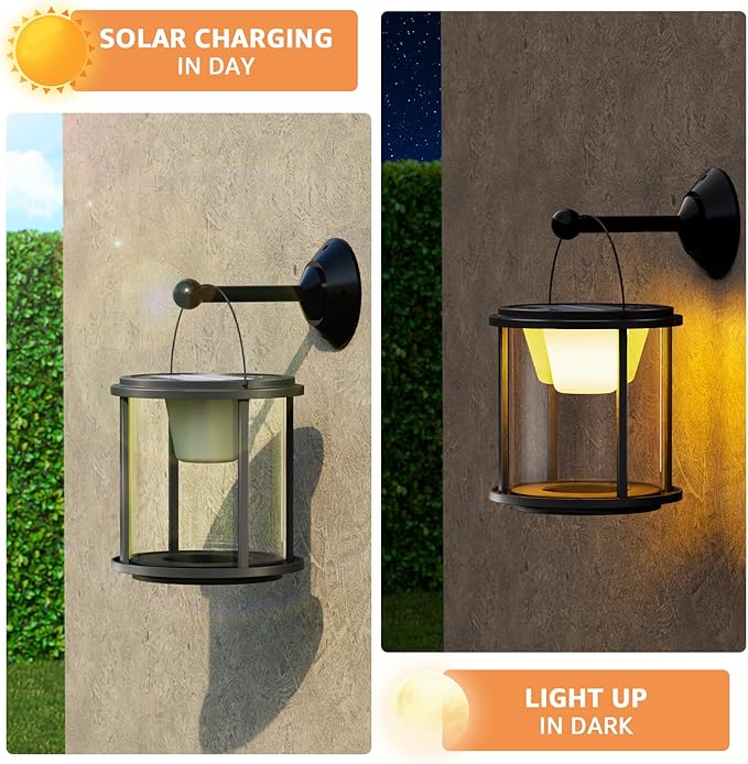 Solar Outdoor Table Lamp, Portable Metal Lantern with Multicolor, Water-Resistant Table Lamp Rechargeable with USB and Solar Charging, for Patio, Garden, Camping, Yard, Porch