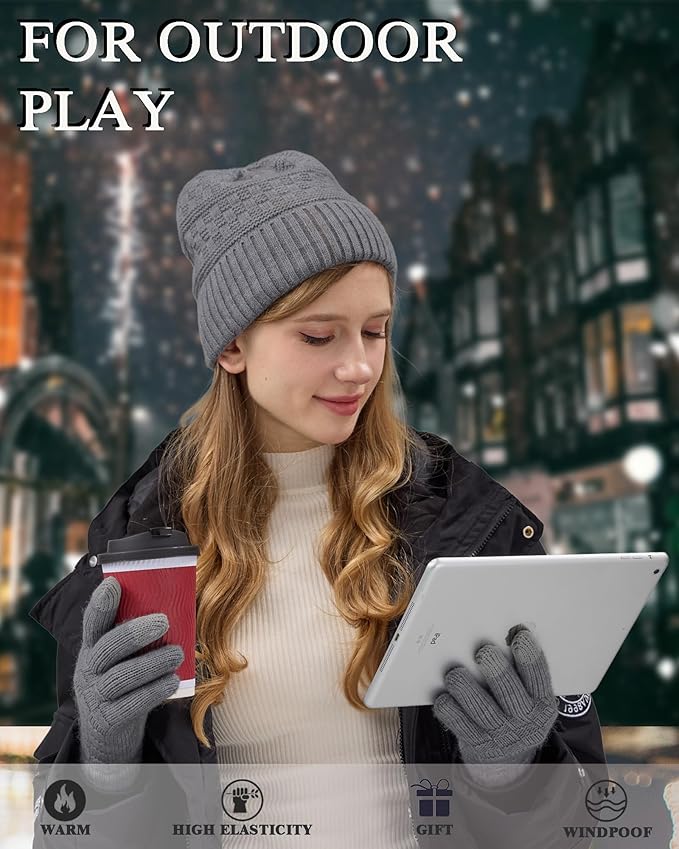 REACH STAR Winter Gloves for Women-Upgraded Touch Screen Elastic Thermal Knit Lining Warm Gloves for Cold Weather