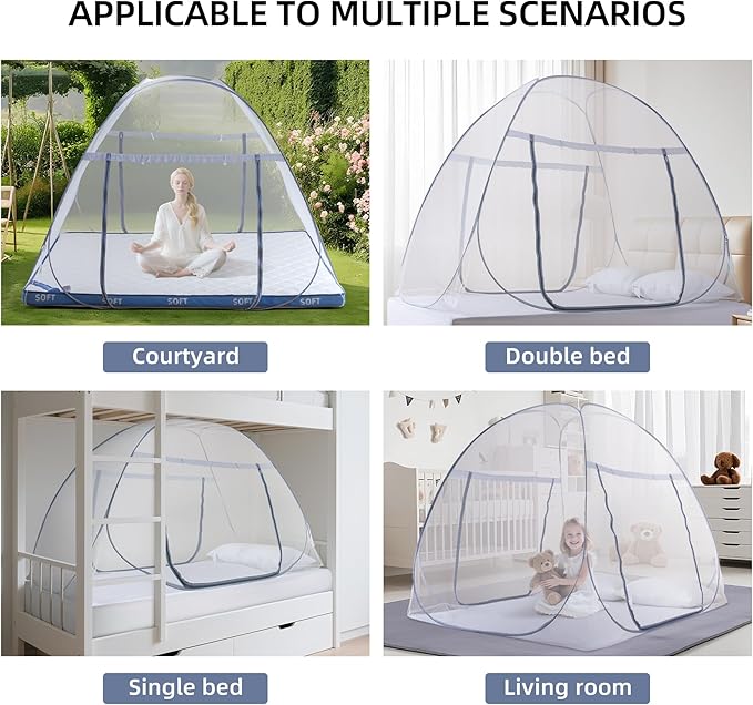 Pop-Up Mosquito Net Tent for Bed, Portable Folding Design Outdoor Camping Bed Tent with Net Bottom for Baby Adults, Easy to Install and Wash for Twin Size Bed 75 x 59 x 39 inch