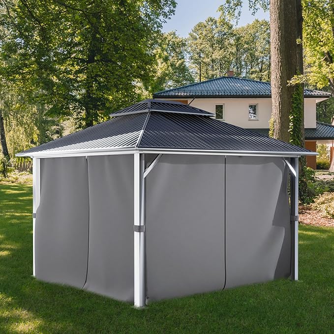 COWVIE 4-Panel 10' x 13' Gazebo Replacement Curtains, Patio Privacy Sidewalls with Double Zipper, Replacement for Outdoor Gazebo Canopy (Curtain Only)