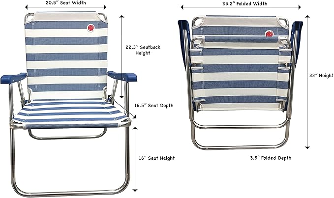 OmniCore Designs New Standard Folding Camp/Lawn Chair (2 Pack) - Blue/White