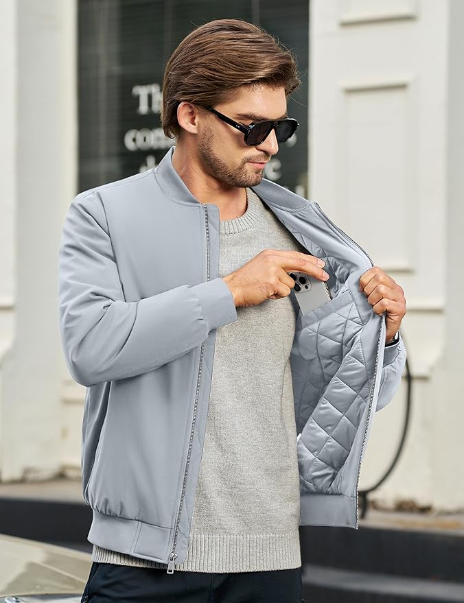 Cotrasen Mens Bomber Jacket Fall Winter Warm Windbreaker Casual Full Zip Padded Coats with Pockets