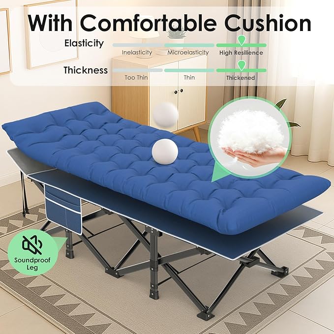 Suteck Camping Cot, 32In XXL Folding Camping Cot Heavy Duty Sleeping Bed for Adults 1200D Double Layer Oxford Cots for Camping W/Pilllow Mat Carry Bag for Home Office Travel 900lbs