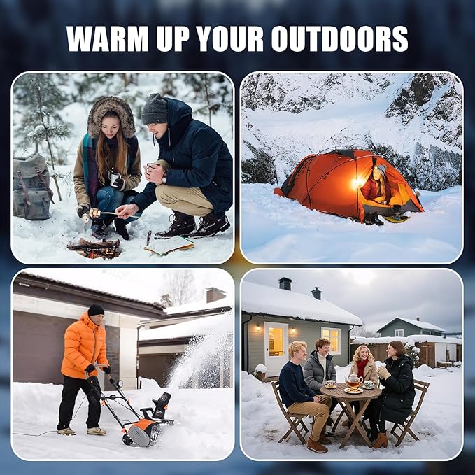 Double Propane Tank Top Heaters, Outdoor Heater Dual Burners with Adjustable Heat Settings & Tip-over Switch, Heater for Outdoor, Camping, Fishing, Hunting 3 Modes with warm Blanket (Large)