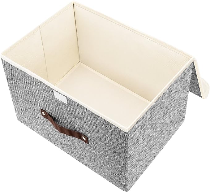 TYEERS Collapsible Storage Boxes, Washable Fabric Storage Bins with Lids, 14.9x9.8x9.8 inches, 3 Pack, Gray
