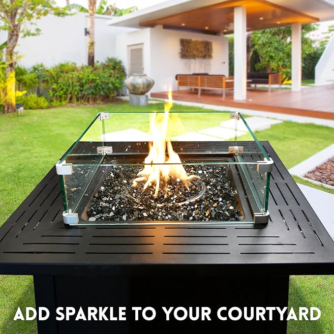 10 Pounds Fire Glass 1/4 Inch High Reflective Tempered Firepit Glass Rocks for Fireplace, Fire Pit Table, Fire Bowl and Landscaping (Onyx Black)